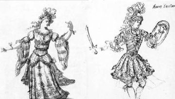 Armide projets de costumes par Jean Berain nymphe et héros pour Armide de Quinault et Lully, 1686